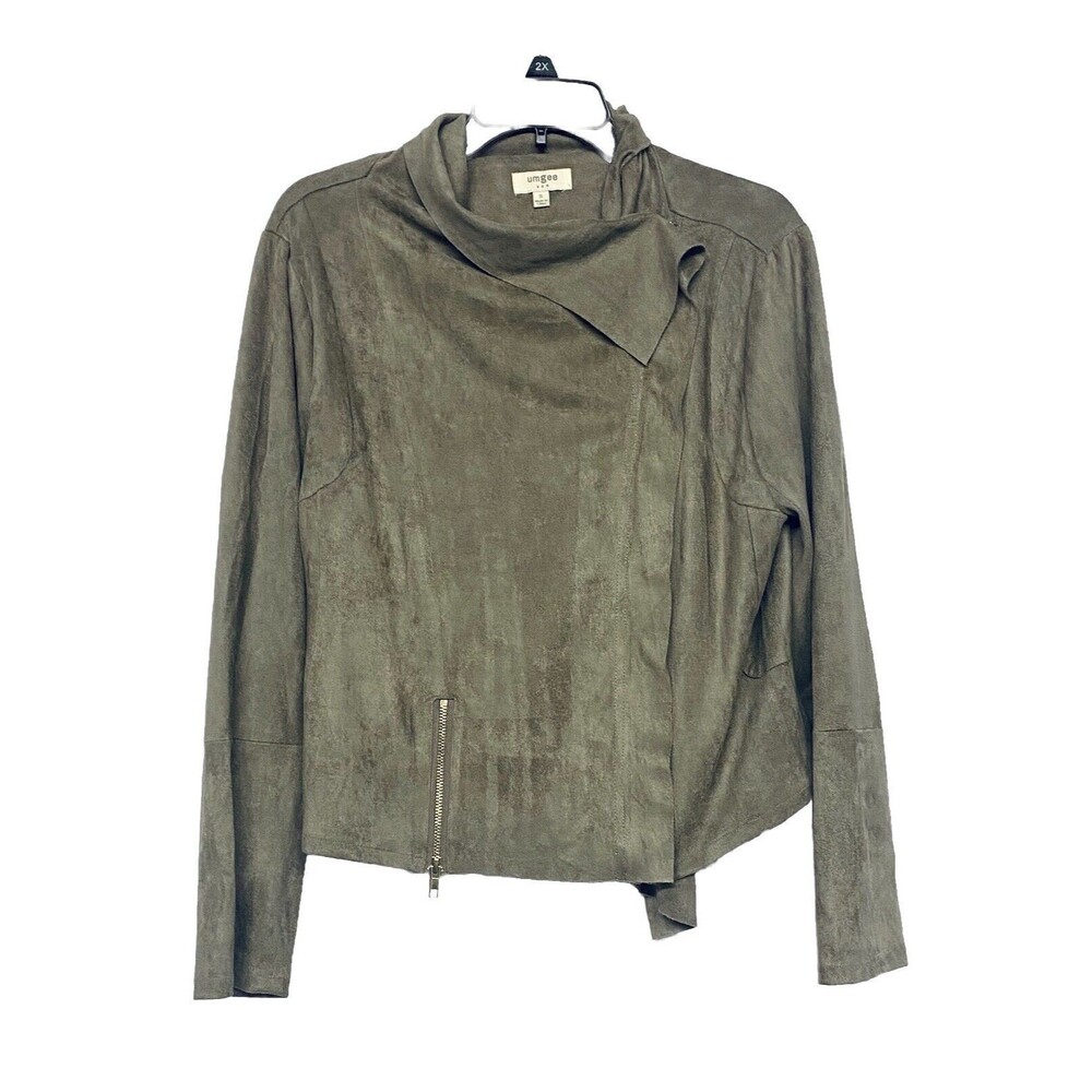 Umgee Asymmetrical Zip Up Jacket Blazer Taupe Moto Soft Faux Suede Zip Detail S